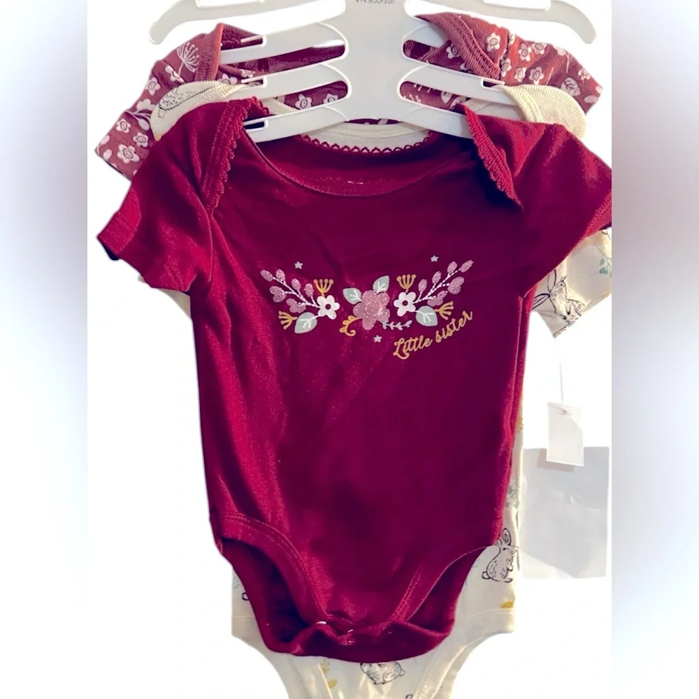 Koala Kids Cream and Red Floral Set of 3 onesie’s